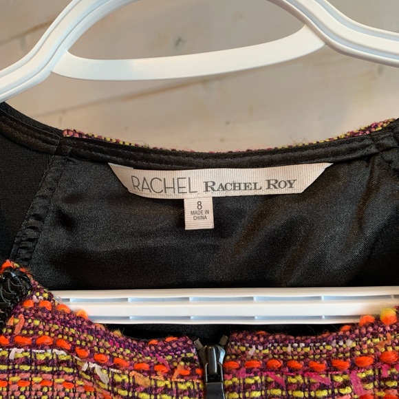 Rachel Roy | Orange & Pink Tweed Black Panel Zip Front Dress - Picture 4 of 7